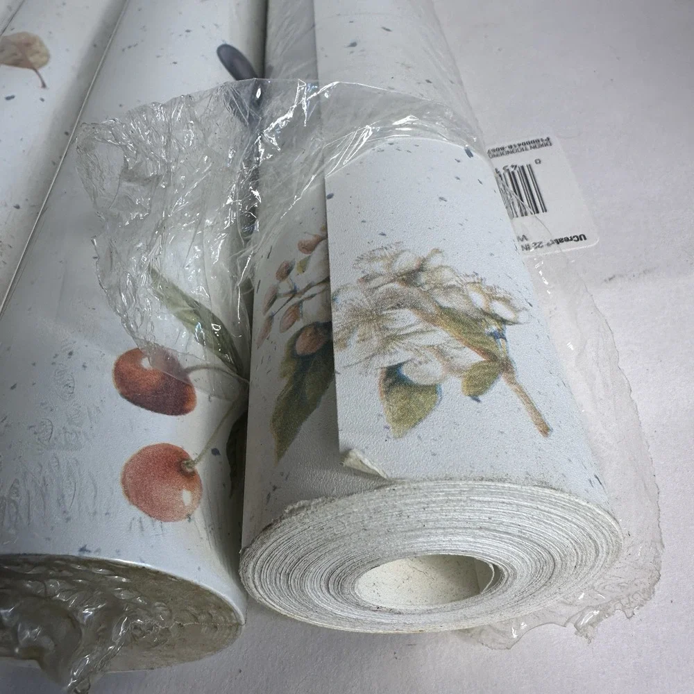 Imperial Wallpaper Vintage 5 DBL Rolls Prepasted‎ Fruit On Beige&White 000259663